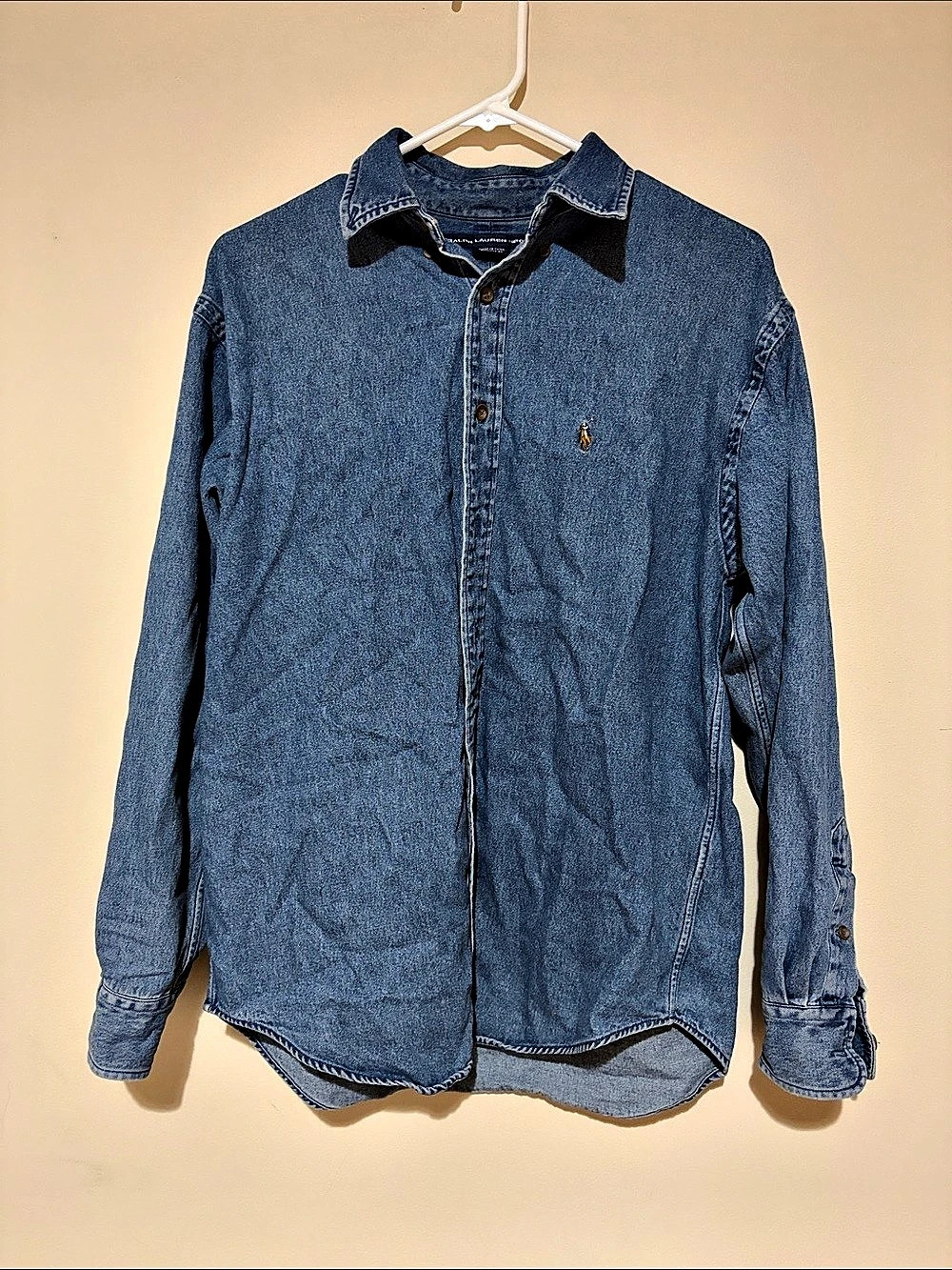 Vintage Ralph Lauren Sport Cotton Button Down Shirt in Blue Size Medium - Picture 2 of 7